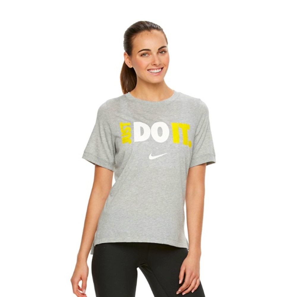 Nike “Just Do It” Scoopneck Graphic Tee Shirt Heather Gray Women’s